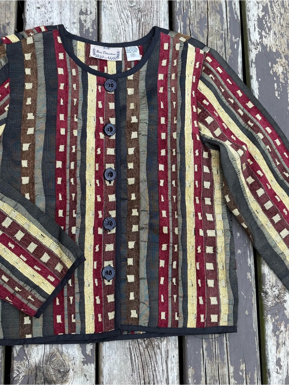 New Direction Women’s Striped Button-Front Top in Burgundy, Yellow & Olive